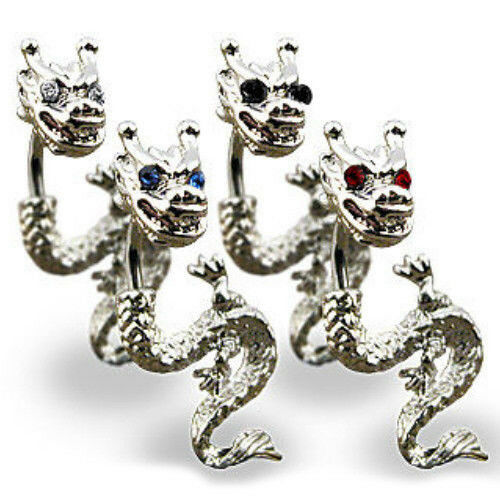 Rhodium Plated Gem Eyes Dragon 2-Part Belly Ring Navel Naval