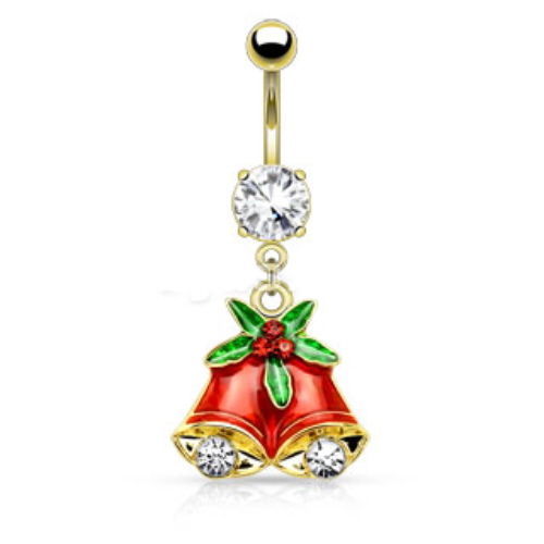 1pc Christmas Holiday Style Dangle Belly Ring - Silver or Gold