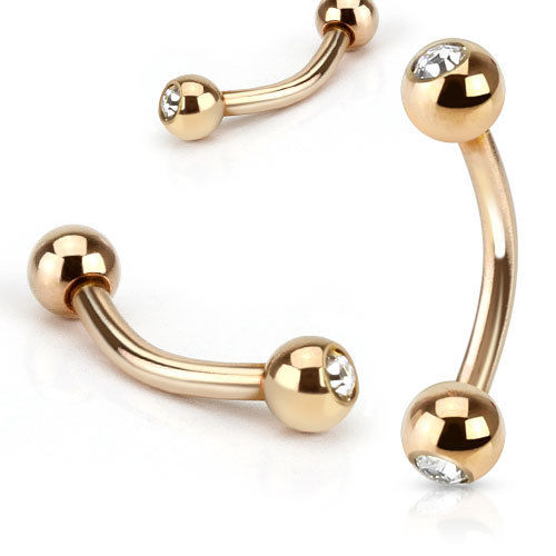 1pc Rose Gold Plated Gem Ball 16g Curved Barbell Eyebrow Ring