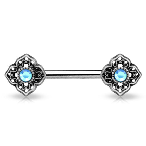 PAIR Gem Tribal Flower Nipple Rings Shields Barbells