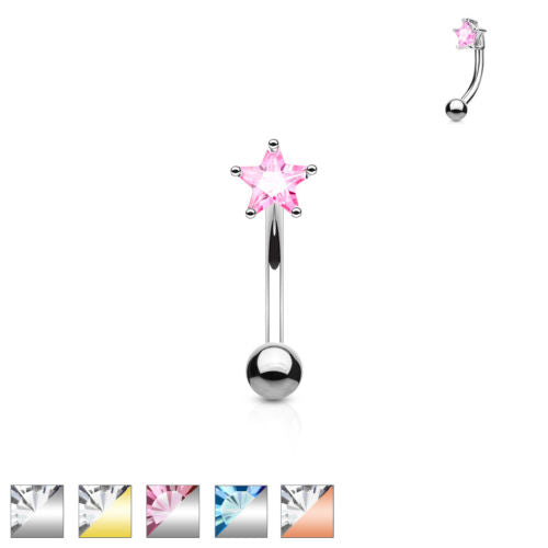 1pc Prong Set CZ Gem Star 16g Curved Barbell Eyebrow Ring
