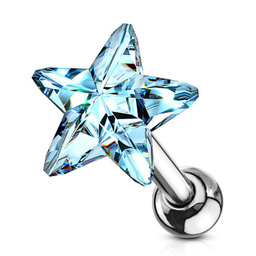 1pc Star Crystal Tragus Ring 16g 1/4"