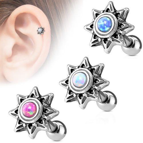 1pc Opal Set Tribal Sun Tragus Ring 16g 1/4"