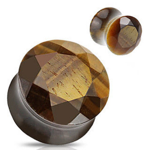 PAIR Faceted Tiger Eye Stone Plugs