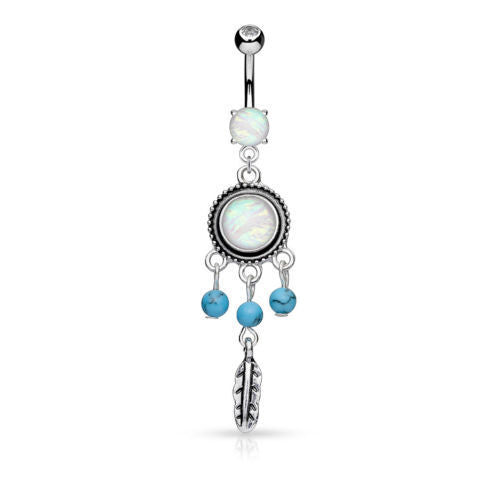 Opal Dream Catcher Turquoise Bead Dangle Belly Button Ring Navel Naval