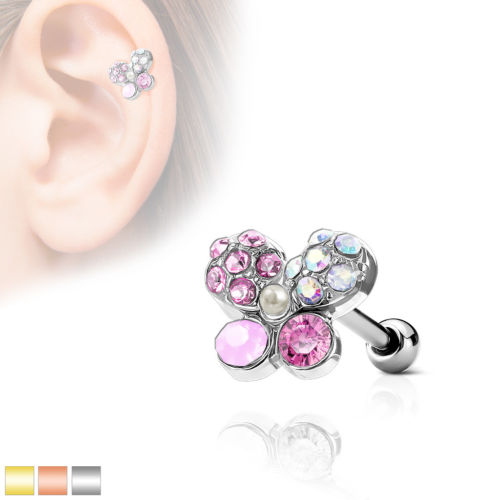 1pc Crystal Paved Butterfly Tragus Ring 16g 1/4"