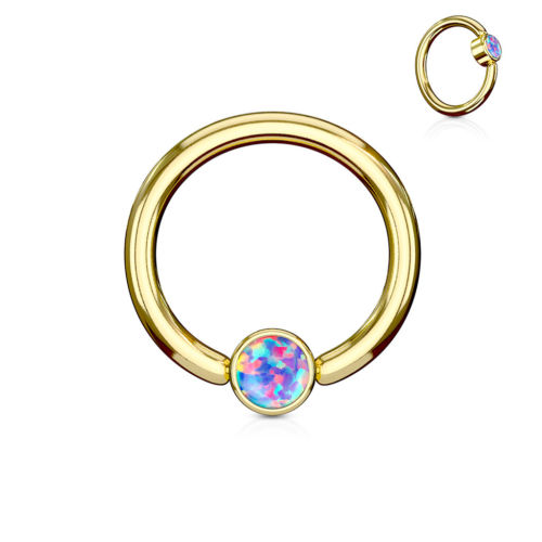 1pc Opal Set Flat-Back Gold Plated Captive Bead Ring