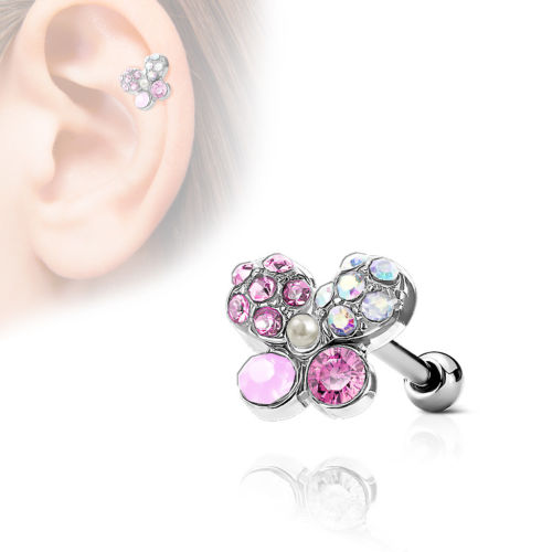 1pc Crystal Paved Butterfly Tragus Ring 16g 1/4"