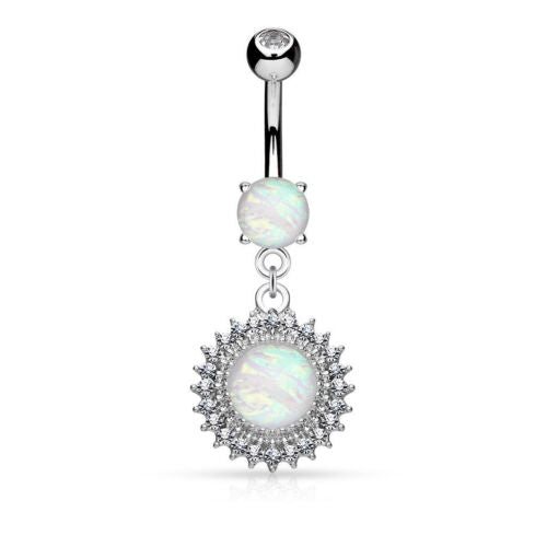 Opal Glitter Center Crystal Shield Dangle Belly Button Ring Navel Naval