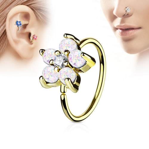 1pc Opal Glitter Flower Hoop Nose / Cartilage Ring