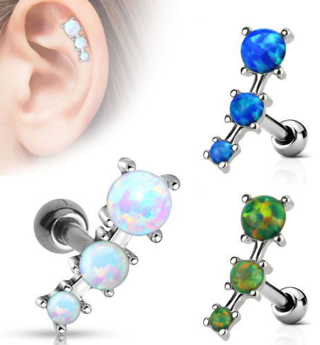 1pc Prong Set 3 Opals Tragus Ring 16g 1/4"