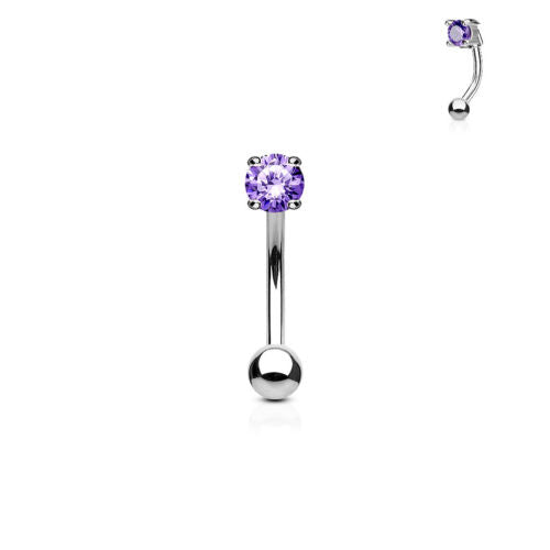 1pc Prong Set CZ Gem 16g Curved Barbell Eyebrow Ring
