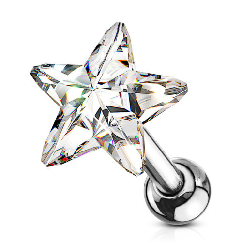 1pc Star Crystal Tragus Ring 16g 1/4"