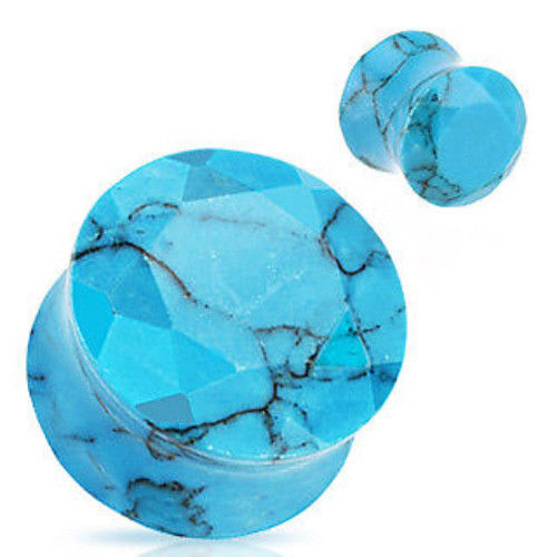 PAIR Faceted Turquoise Stone Plugs