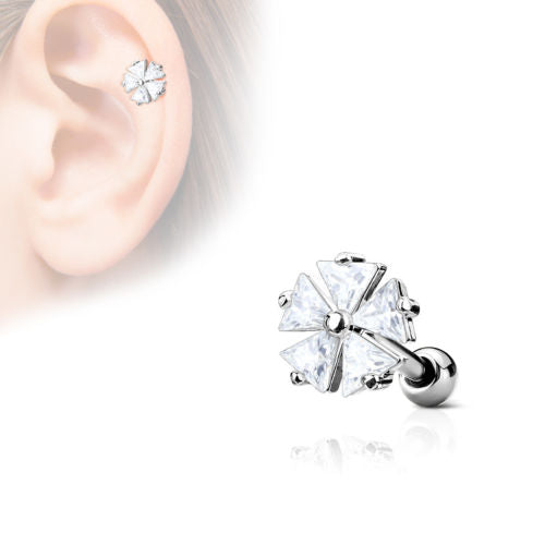 1pc CZ Gem Triangle Flower Tragus Ring 16g 1/4"