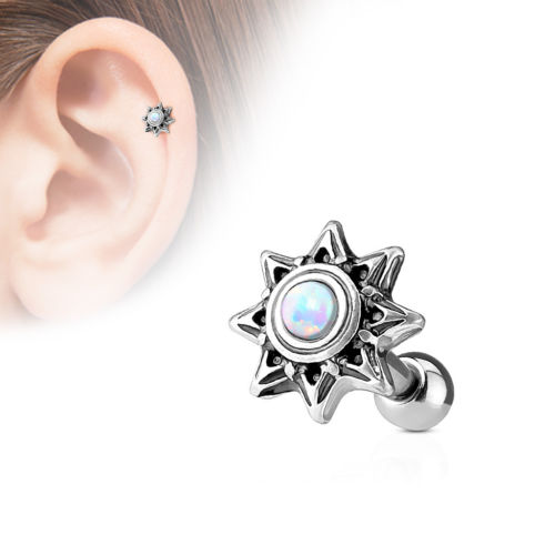 1pc Opal Set Tribal Sun Tragus Ring 16g 1/4"