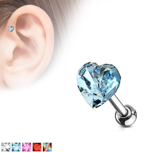 1pc Heart Crystal Tragus Ring 16g 1/4"