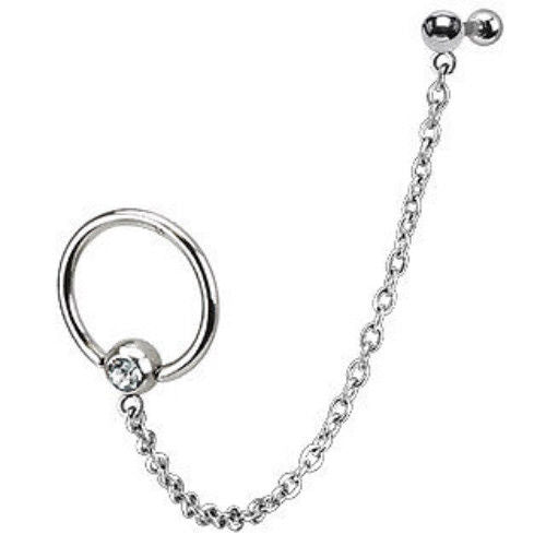 1pc Chain Linked Gem Captive Bead Ring w/ Barbell