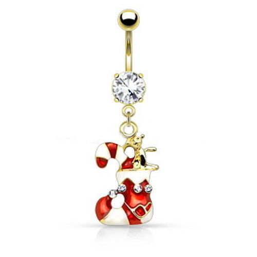 1pc Christmas Holiday Style Dangle Belly Ring - Silver or Gold