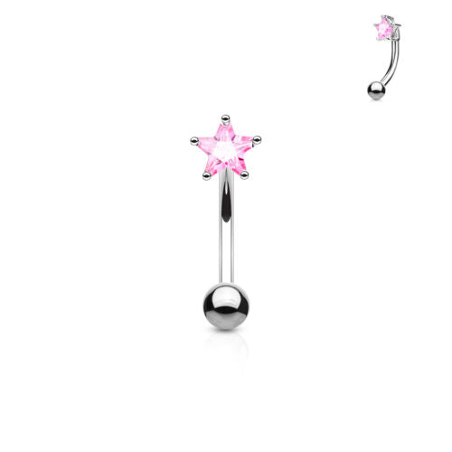1pc Prong Set CZ Gem Star 16g Curved Barbell Eyebrow Ring