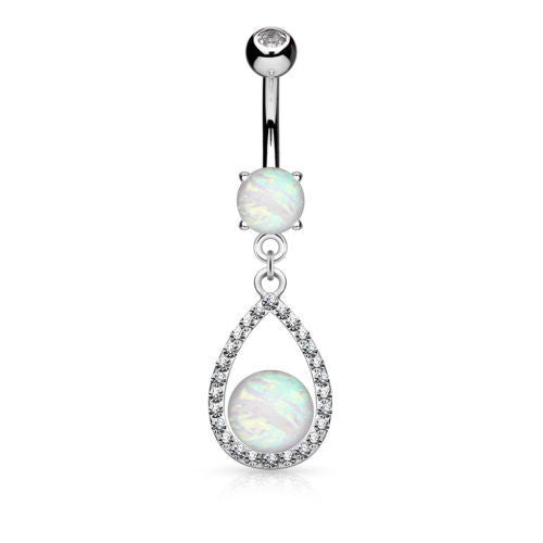 Opal Glitter Center Tear Drop Dangle Belly Button Ring Navel Naval