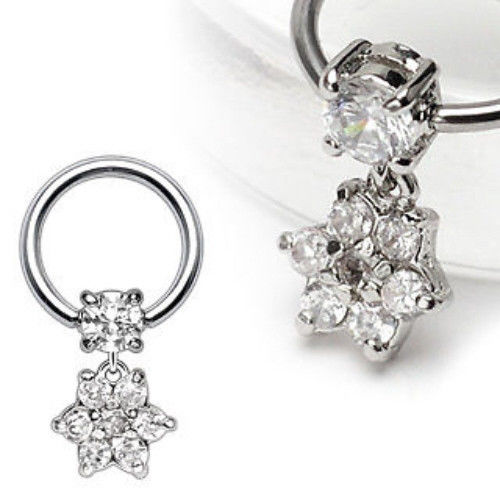 1pc Gemmed Captive Bead w/ Paved Flower Dangle Tragus Ring