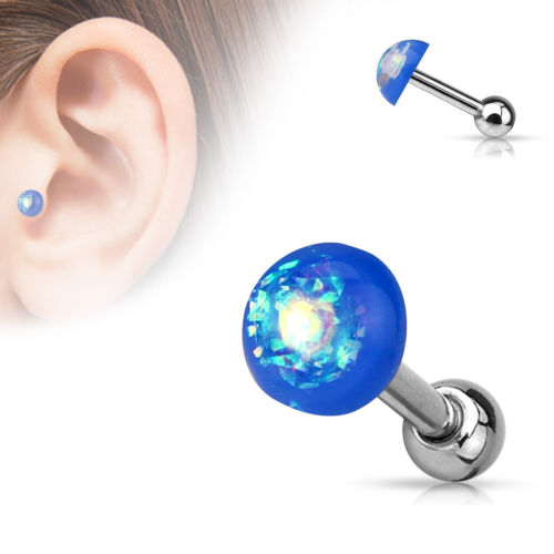 1pc Opal Glitter Dome Top Tragus Ring 16g 1/4"