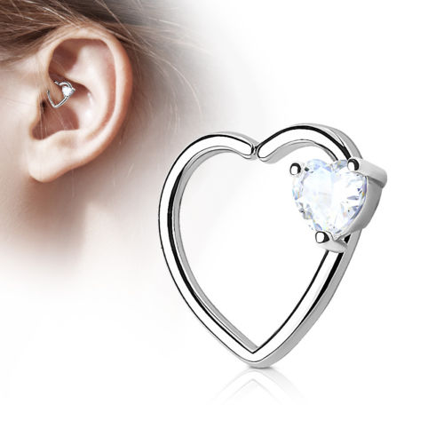 1pc CZ Gem Heart Bendable Heart Cartilage Daith Hoop Ring