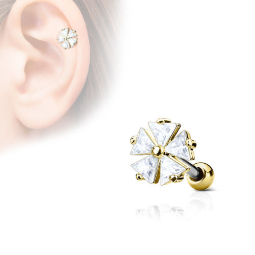 1pc CZ Gem Triangle Flower Tragus Ring 16g 1/4"