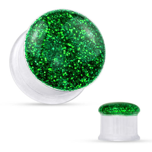 PAIR Glitter Front Clear Acrylic Tunnels Plugs