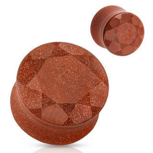 PAIR Faceted Gold Sandstone Stone Plugs