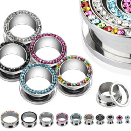 PAIR Gem Rimmed Steel Screw Fit Tunnels