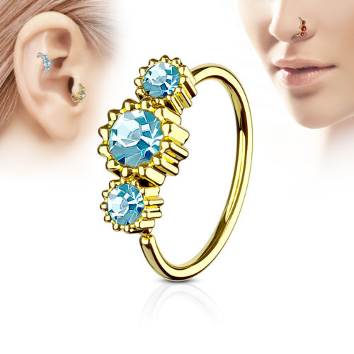 1pc Gold Three CZ Gem Hoop Nose / Cartilage Ring