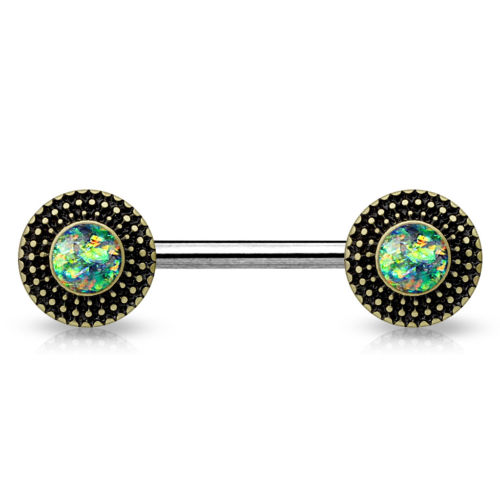 PAIR Opal Glitter Center Tribal Shield Nipple Rings Shield