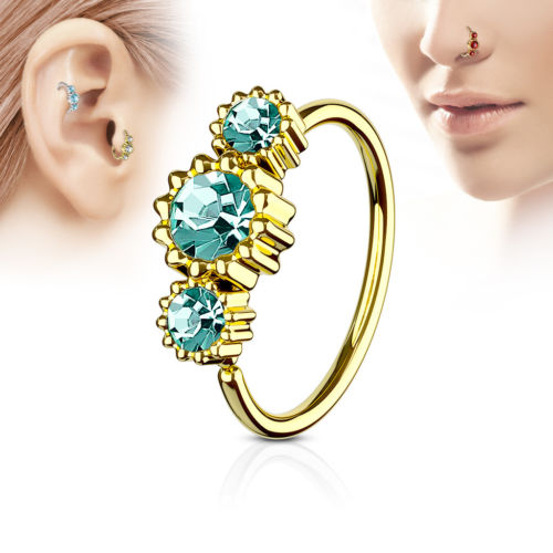 1pc Gold Three CZ Gem Hoop Nose / Cartilage Ring