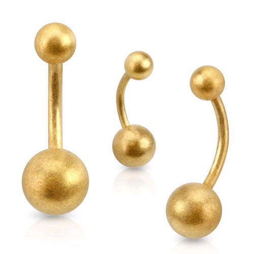 1pc Simple Brushed Gold IP Belly Ring Ball Pierced Navel Curved Barbell