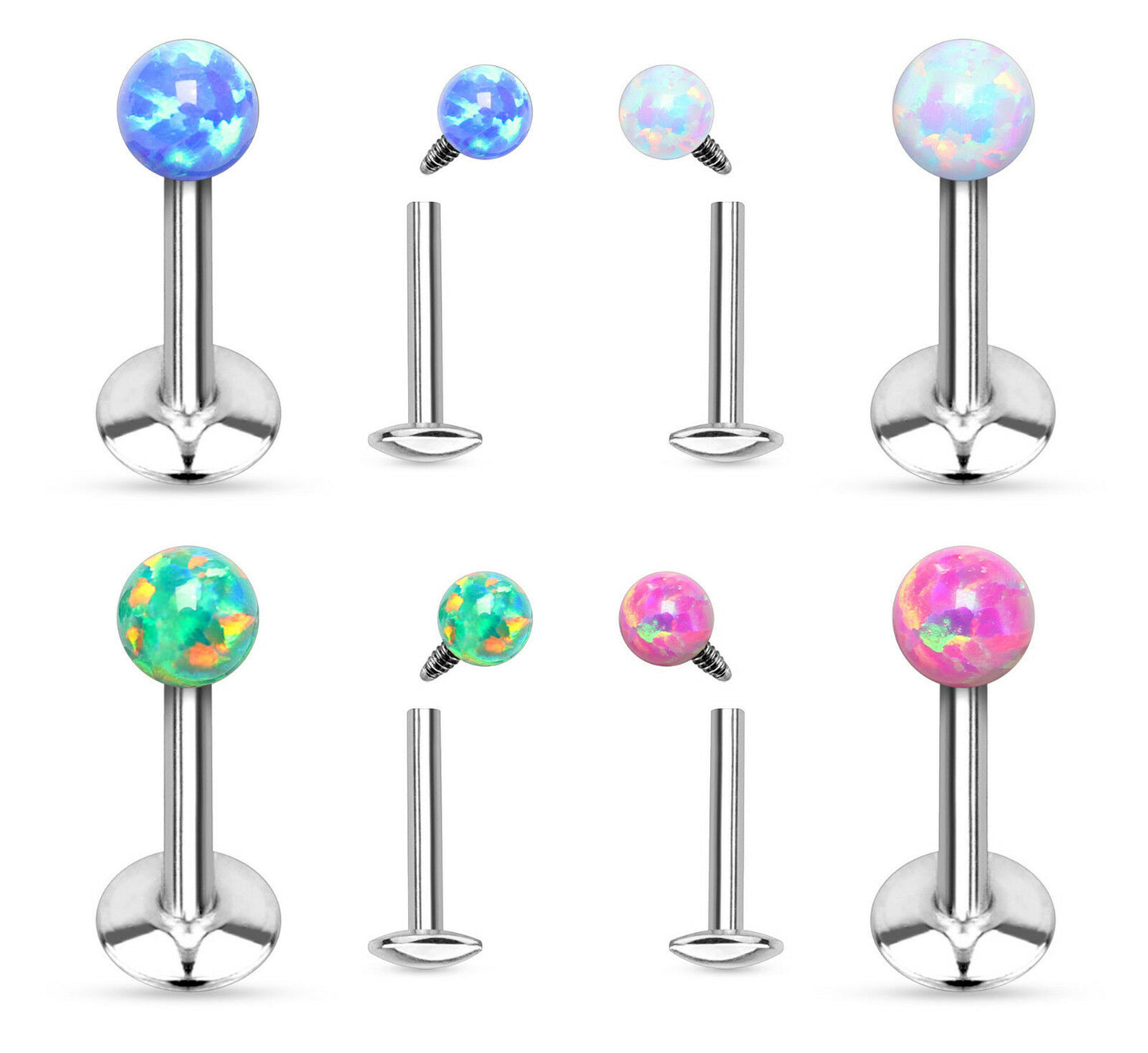 1pc Opal Ball Surgical Steel Internally Threaded Labret Monroe - choose color