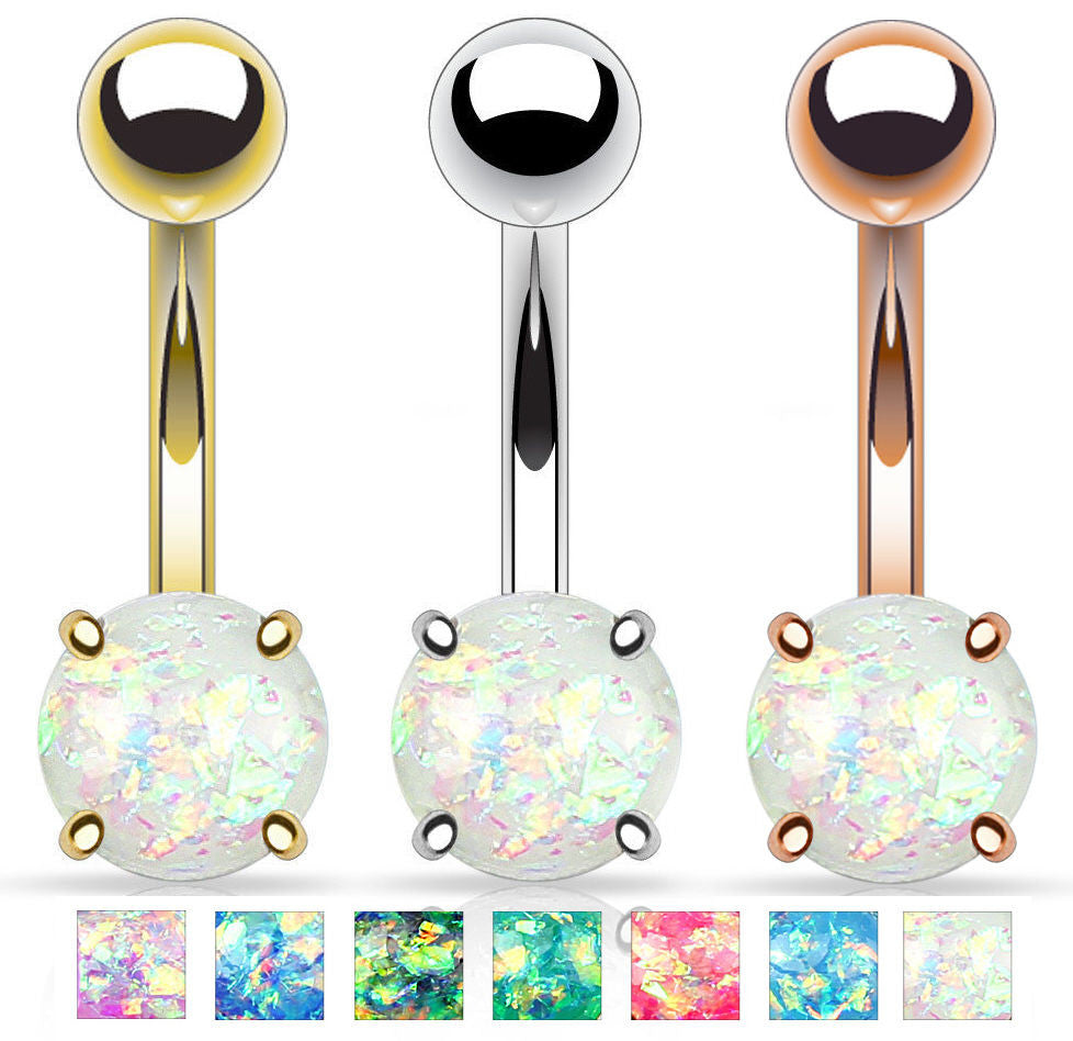1pc Solitaire Opal Glitter Gem Belly Ring