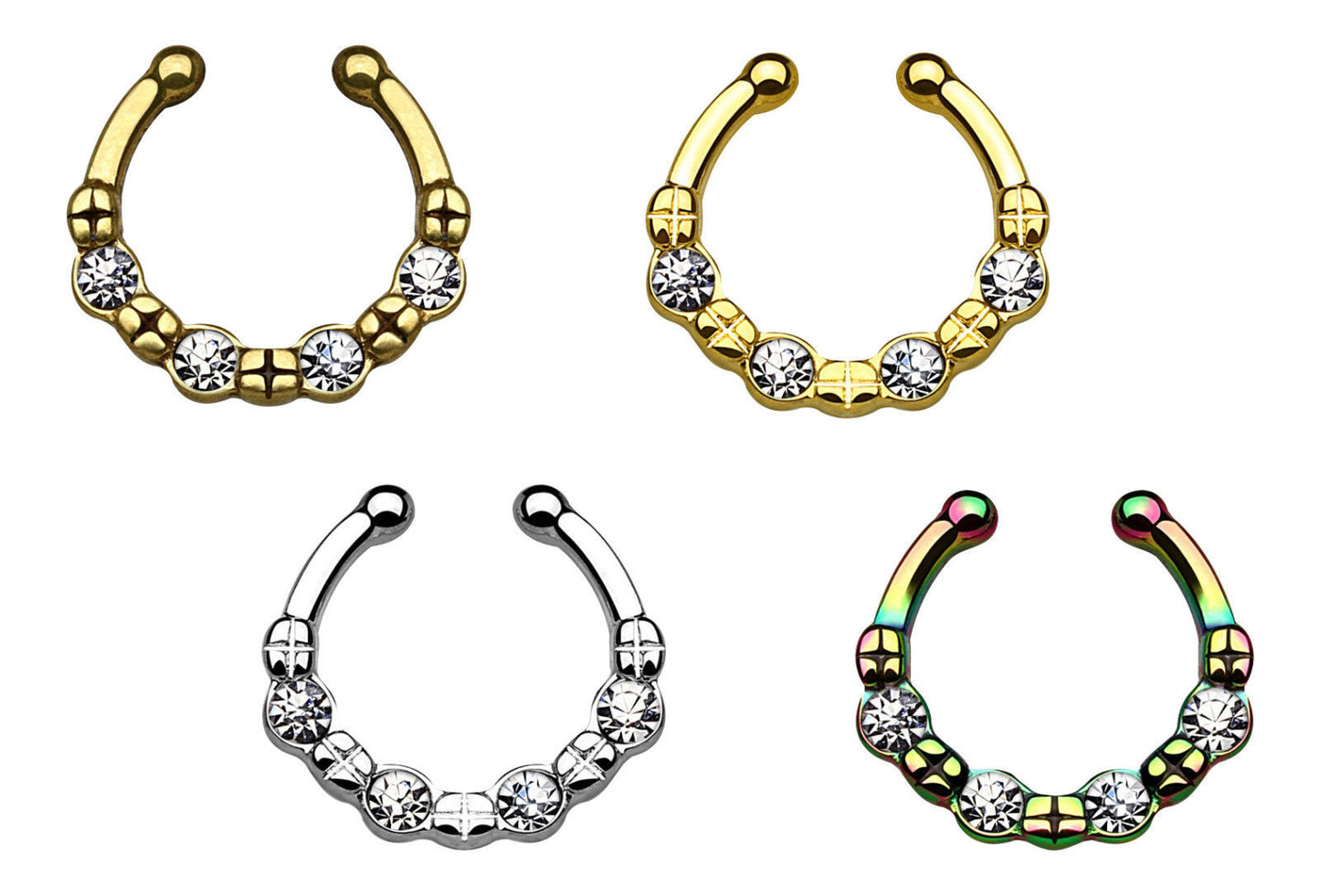 1pc 100% SURGICAL STEEL Non-Piercing Septum Hanger 4 Crystal Gems