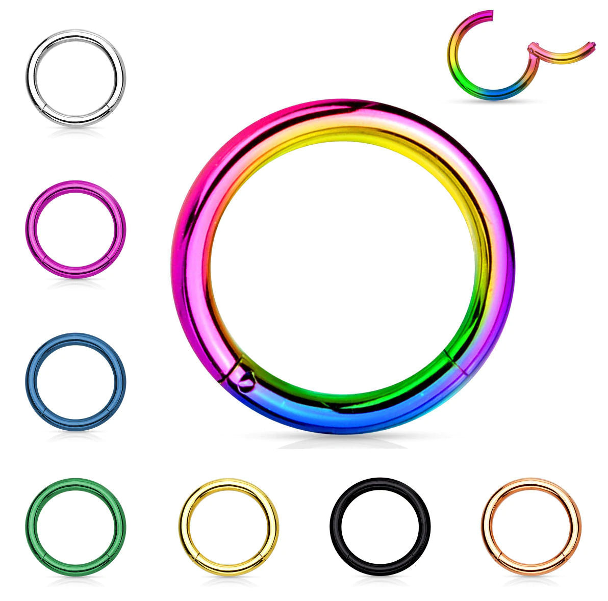 1pc Hinged Segment Ring Septum Clicker - Rainbow