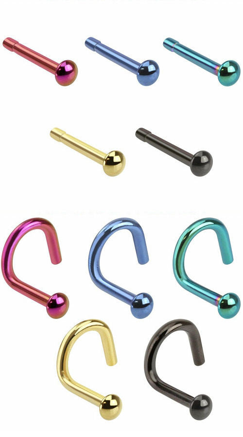 5pcs Dome Top Titanium IP Nose Rings - select Screws or Studs