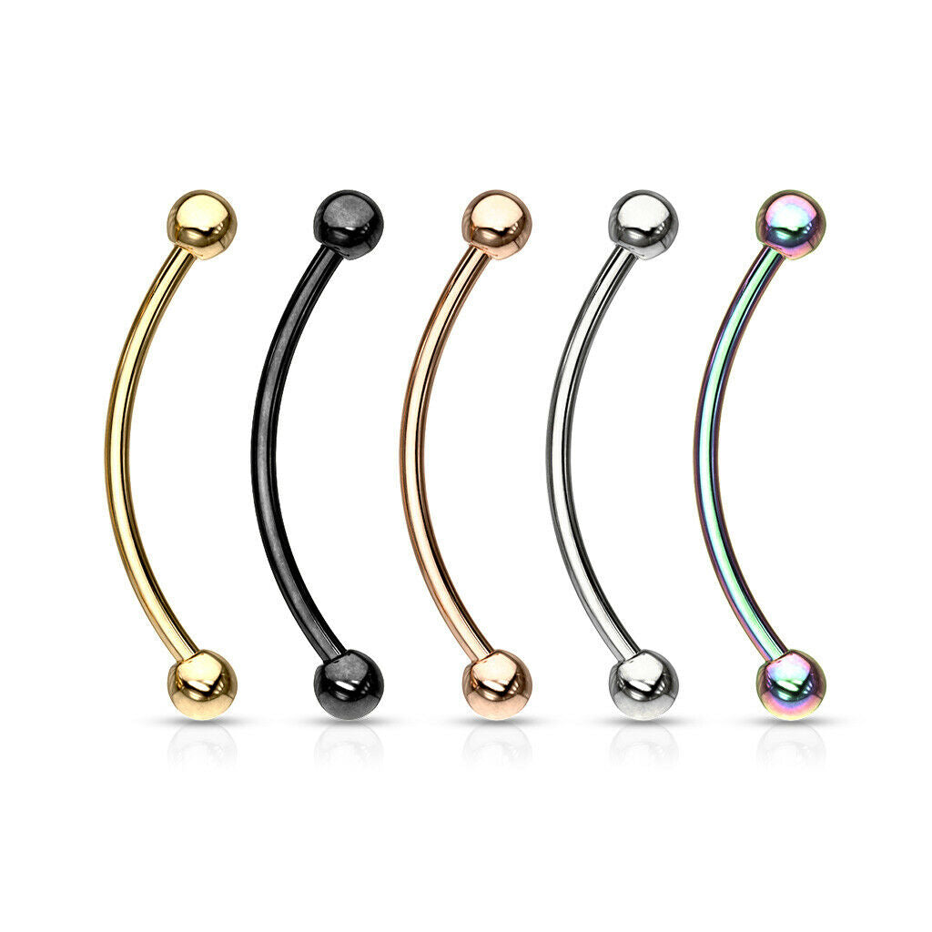 1pc Snake Eye Piercing Curved Barbell Tongue or Eyebrow Ring PVD Plated Balls
