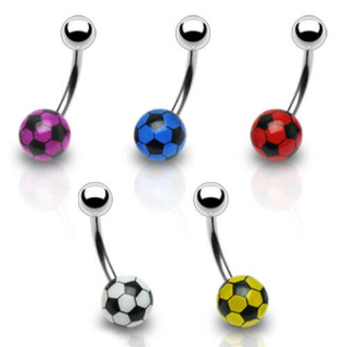 1pc Soccer Ball Belly Ring Pierced Navel 316L Surigical Steel Curved Barbell