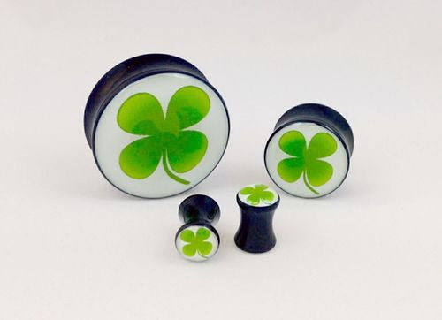 Logo Plugs Lucky Four Leaf Clover Shamrock - PAIR