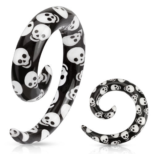 PAIR Skulls Acrylic Spiral Tapers Plugs Tunnels Earlets Gauges