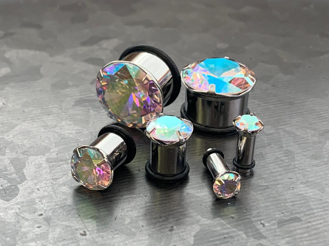 PAIR Aurora Borealis Stone Front Surgical Steel Plugs – Beauty