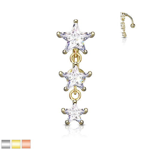 1pc CZ Gem Stars Top Drop Dangle Surgical Steel Reverse Belly Ring Navel Naval