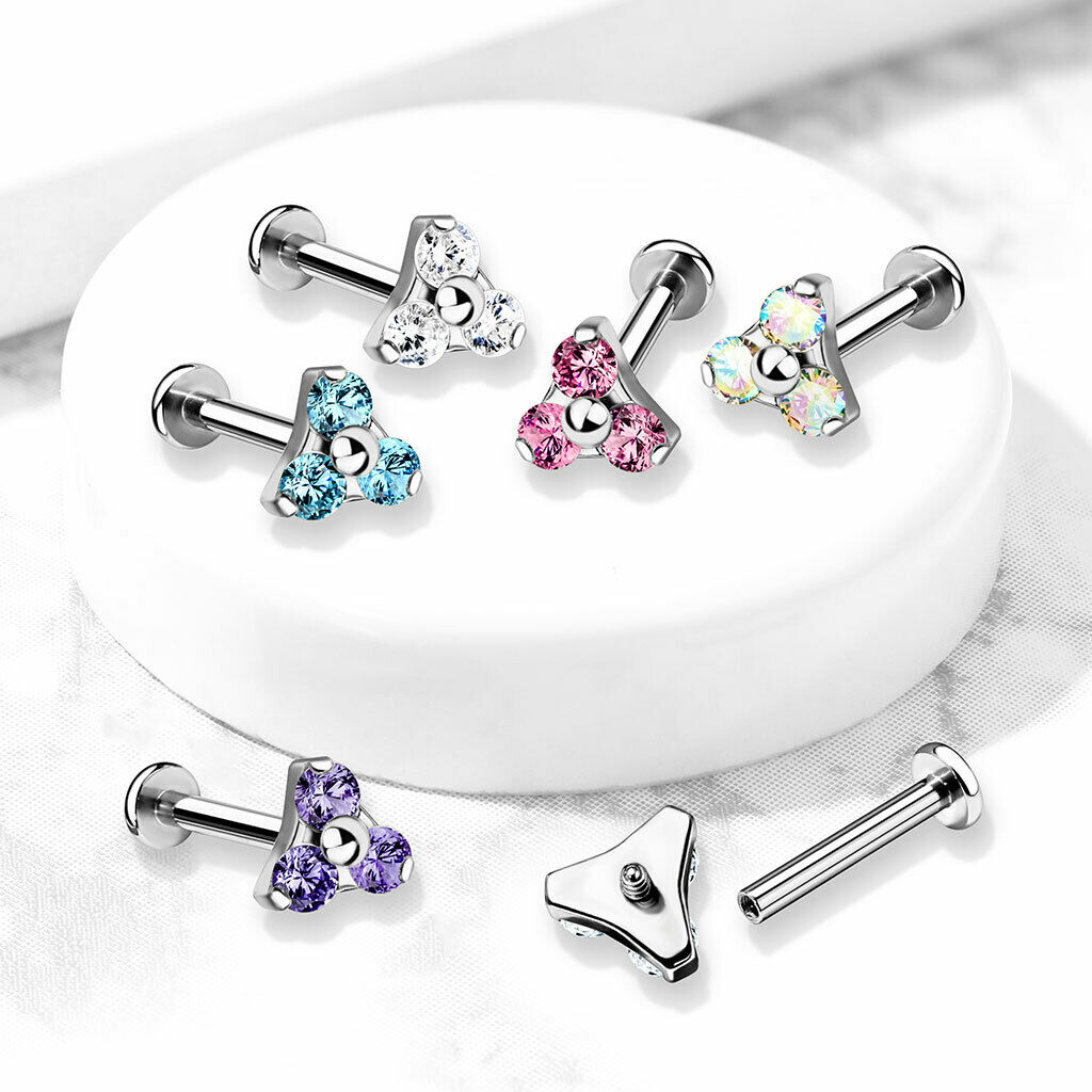 1pc Gem Triangle 16g 8mm Labret Steel Monroe Stud Lip Ring